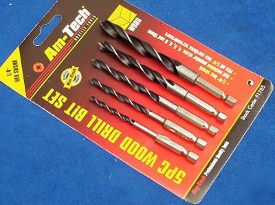 New 5PC quick change wood drill bit set with 1/4