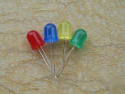 20PCS each of red/yellow/blue/green 10MM diffused led 
