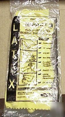1 lot of 8, impact #8448 flock-lined latex gloves, lrg
