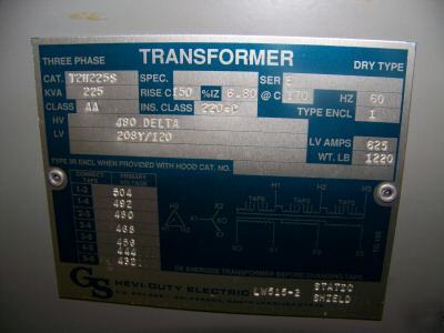 Gs 225KVA electrical transformer 480V-208Y/120V 3PH