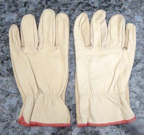A pair of leather work gloves