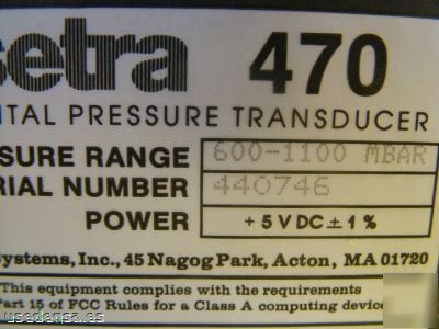 Setra systems digital pressure transducer setra 470 lot