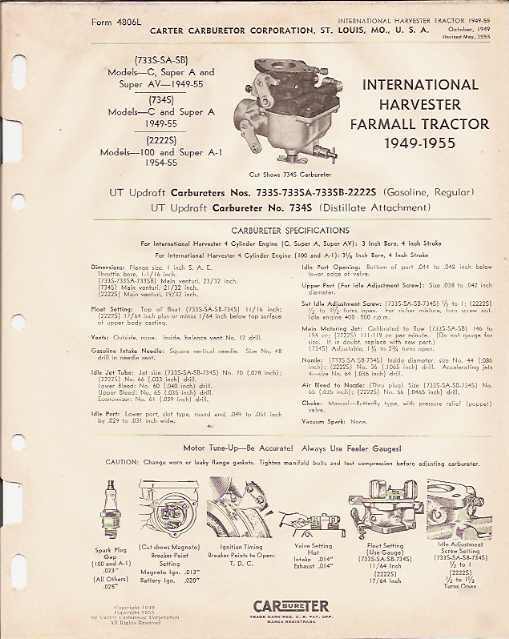 1949-55 i h farmall tractor carter carburetor manual
