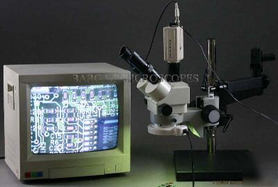 Articulating boom stand + 7X-45X zoom trinoc microscope