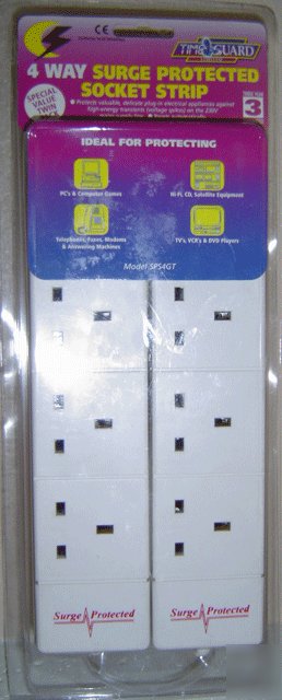 European 4 way surge protector power strip dual pack