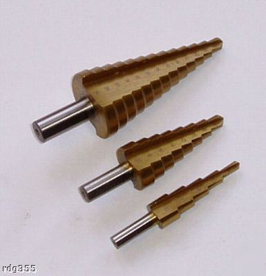 Hbm titananium nitride coated step drills 3PC set