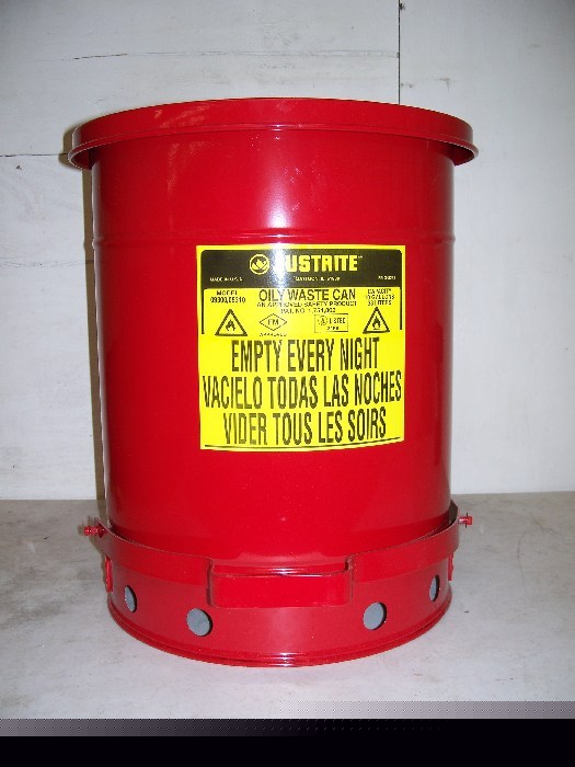 10 gallon justrite fire proof oily waste can fm & ul 