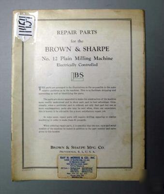 Brown & sharpe parts manual for no. 12 plain mill mach: