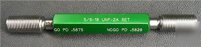 Greenfield 5/8-18 unf thread plug gage 2A double end