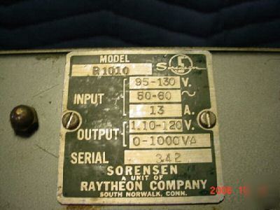 Sorensen ac regulator power supply model R1010