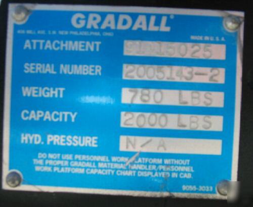 Gradall jibb forklift attachment work platform base 