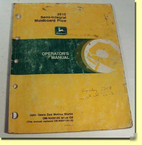 John deere 2810 semi-integral moldboard plow manual