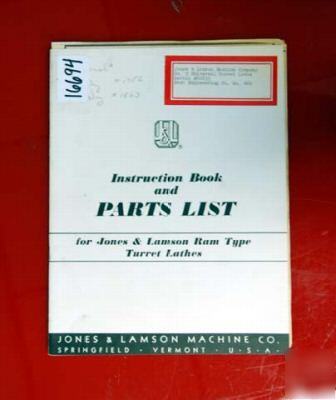 Jones&lamson instruct/part manual ram type turret lathe