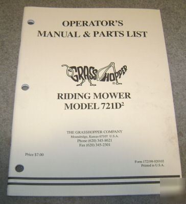 Grasshopper 721D2 riding mower operators parts manual