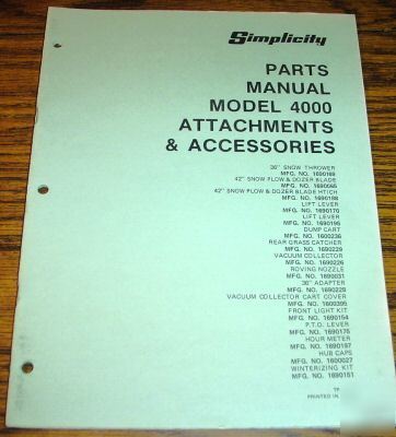 Simplicity 4000 lawn tractor attachment parts catalog