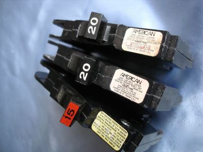 3 slim federal pacific single pole 15 /20 a breakers