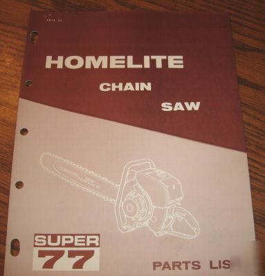 Homelite super 77 chain saw parts catalog manual