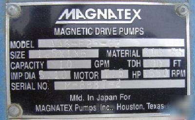Magnatex magnetic drive pump model AA6-F25-zz 10GPM