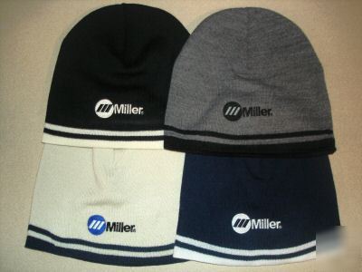 Miller electric welder fine knit skull caps w/ stripes 