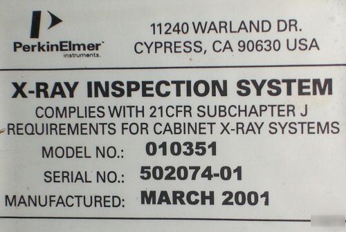 Perkin elmer miniscan x-ray inspection/screening system