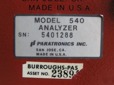 Paratronics, inc. system 5000 model 540 analyzer (sp)