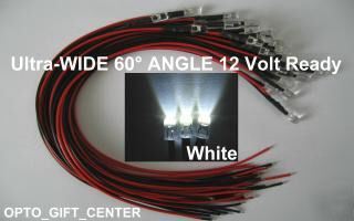 New 100PCS 12V wired 5MM white led wide viewing f/ship