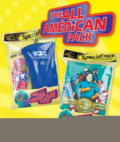 All american pack-welding jacket, gloves, doo rag xl