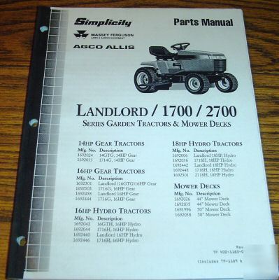 Simplicity 1700 2700 lawn garden tractor parts catalog