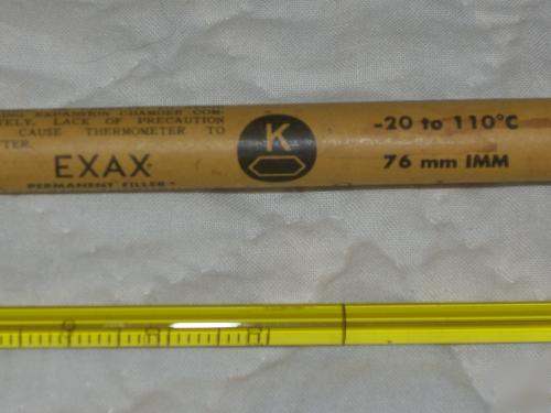 -20 to 110 c exax thermometer lab vintage