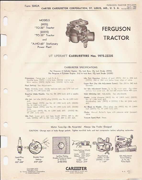 Ferguson tractor to-30, to-35 carter carburetor manual