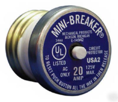 243089 20A mini circuit breaker, screw in, resettable