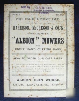 Albion two horse mowers parts list manual original 1886