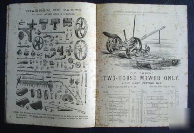Albion two horse mowers parts list manual original 1886