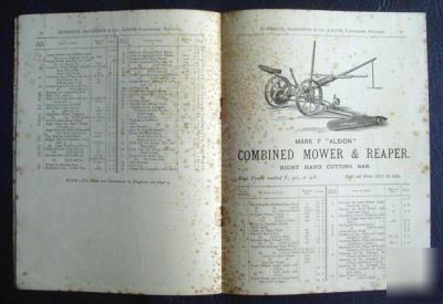 Albion two horse mowers parts list manual original 1886