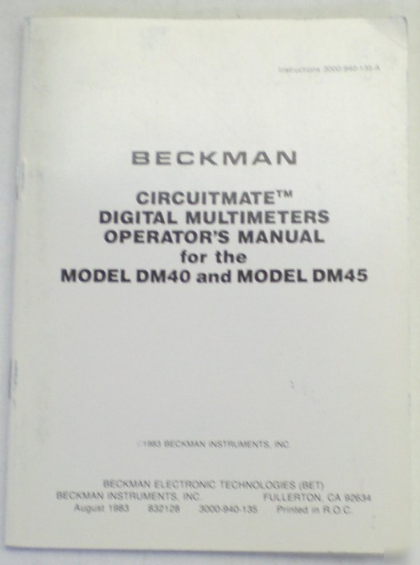 Beckman model DM40 & DM45 manual Â©1983