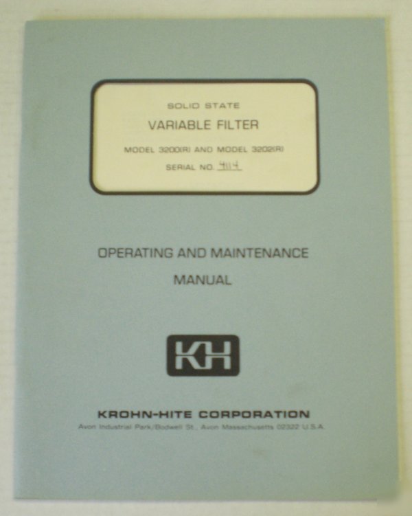 Krohn-hite 3200 3202 (r) variable filter op/sv manual