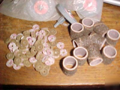 Lot of abrasives, 3 stones, 85+ discs & 10 drum