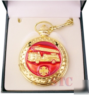 Pocket watch firefighter gift boxed fireman hero chain