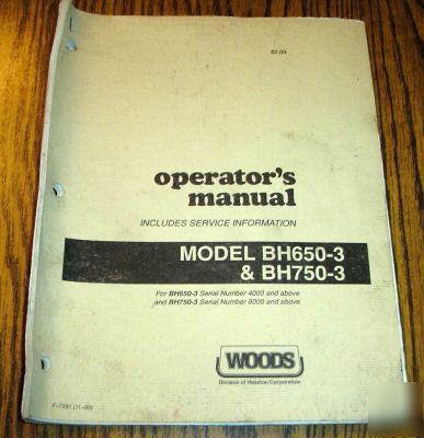 Woods BH650-3 BH750-3 backhoe operator's manual book
