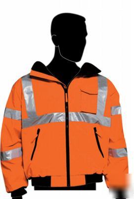 Ansi osha class iii 3 ii bomber safety jacket orange lg