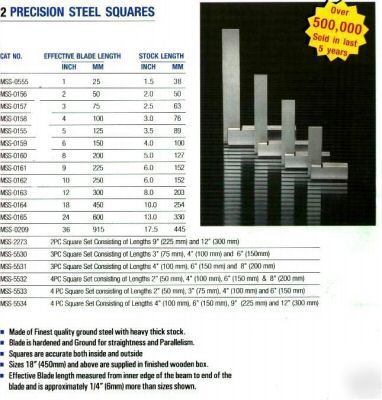 Engineering square precision toolroom set 2-4-6-8