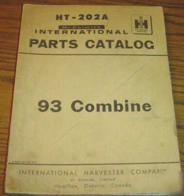 Ih no. 93 combine parts catalog manual book