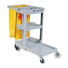 Janitor cart with 25 - gallon vinyl bag, 3 shelves, 20W