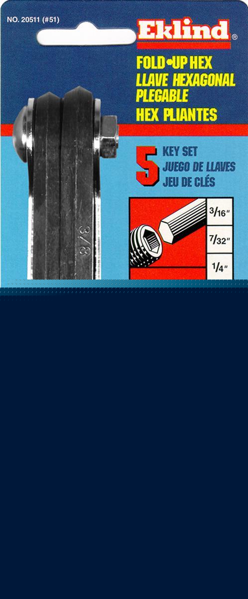Fold-up hex 5 key set - inch - various sizes