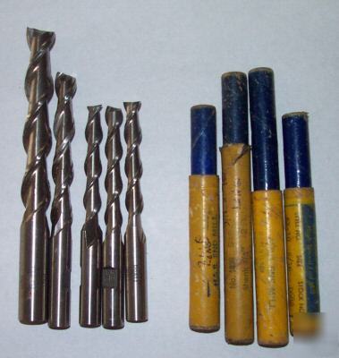 New 5 2 flute long end mills-(1) 1/2, (3) 5/16, (1) 3/8