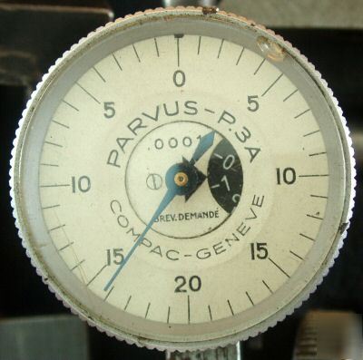 Parvus dial gauge with adaptors - made in switzerland