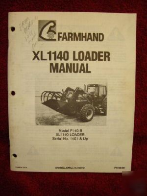 Farmhand xl 1140 loader operator's parts manual