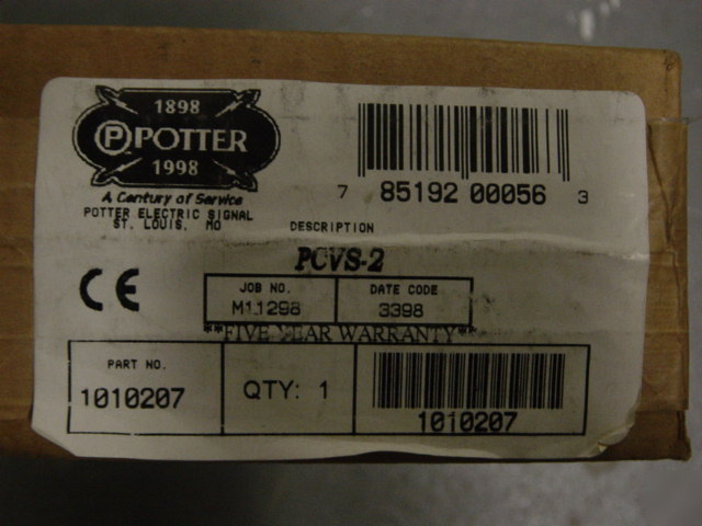 Potter pcvs-2 1010207 sprinkle control monitor switch