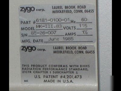 Zygo mk-iii.83 interferometer p/n 6181-0100-01