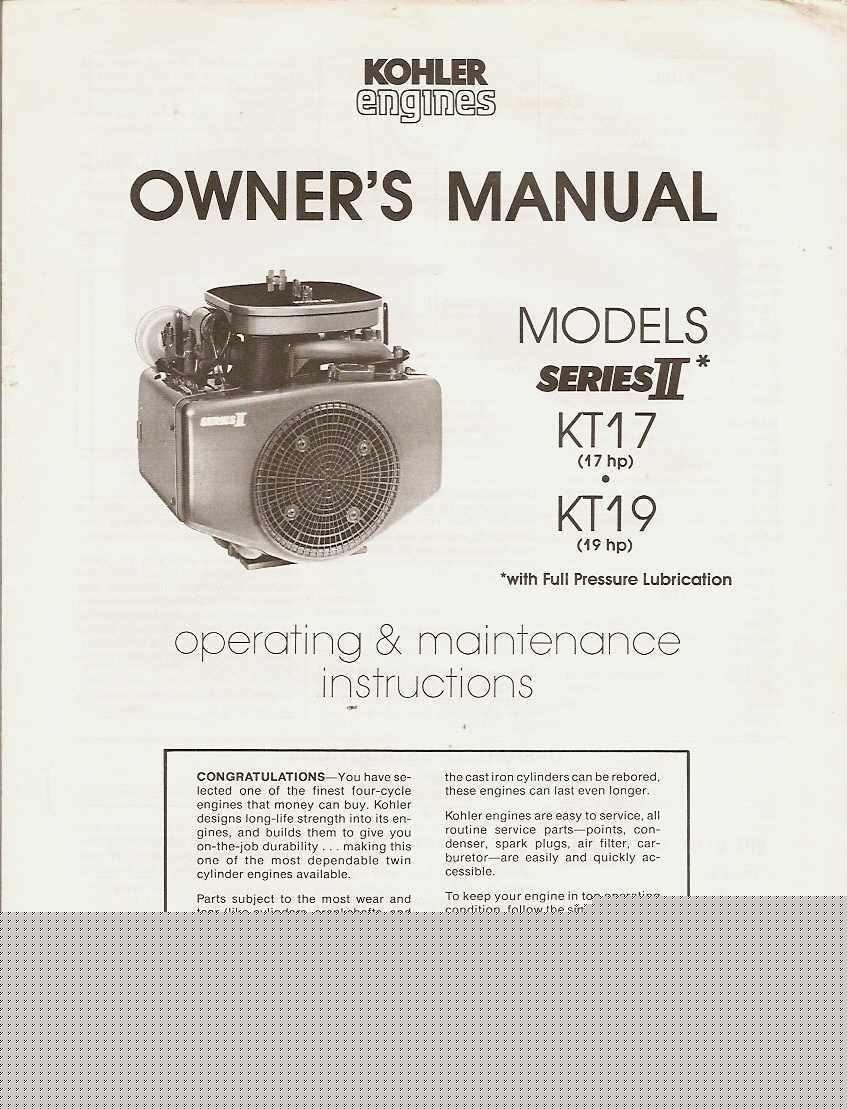 Kohler engines owners manual KT17 & KT19